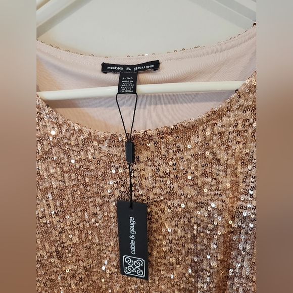 Cable & Guage Sequin Top Gold Large NWT - Picture 2 of 4